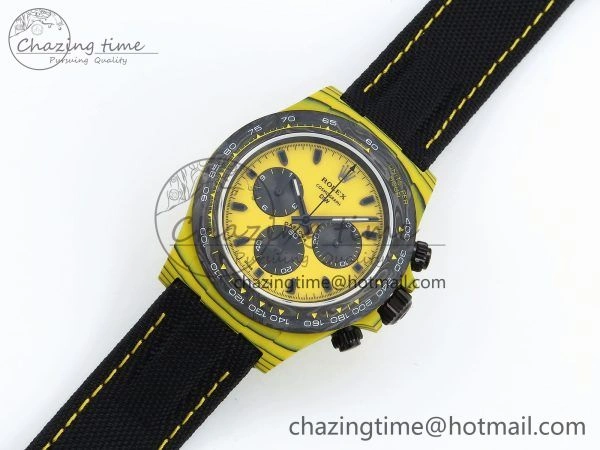 Trendsetting Daytona DIW Yellow Carbon N6F 1:1 Best Edition Yellow Black Dial on Black Nylon Strap SA4130 V 1452