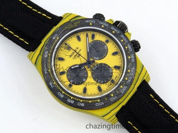 Trendsetting Daytona DIW Yellow Carbon N6F 1:1 Best Edition Yellow Black Dial on Black Nylon Strap SA4130 V 1452