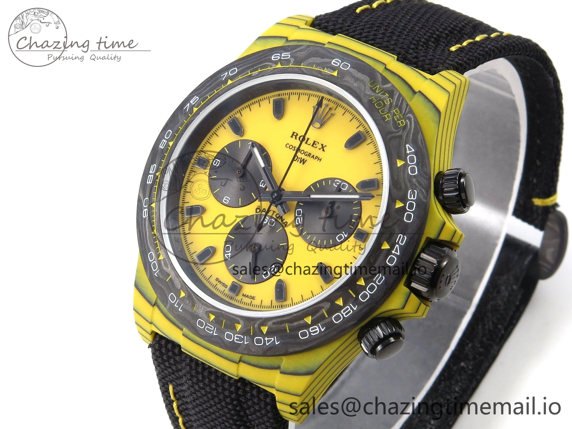 Daytona DIW Yellow Carbon N6F 1:1 Best Edition Yellow Black Dial on Black Nylon Strap SA4130 V Sustainable 1191