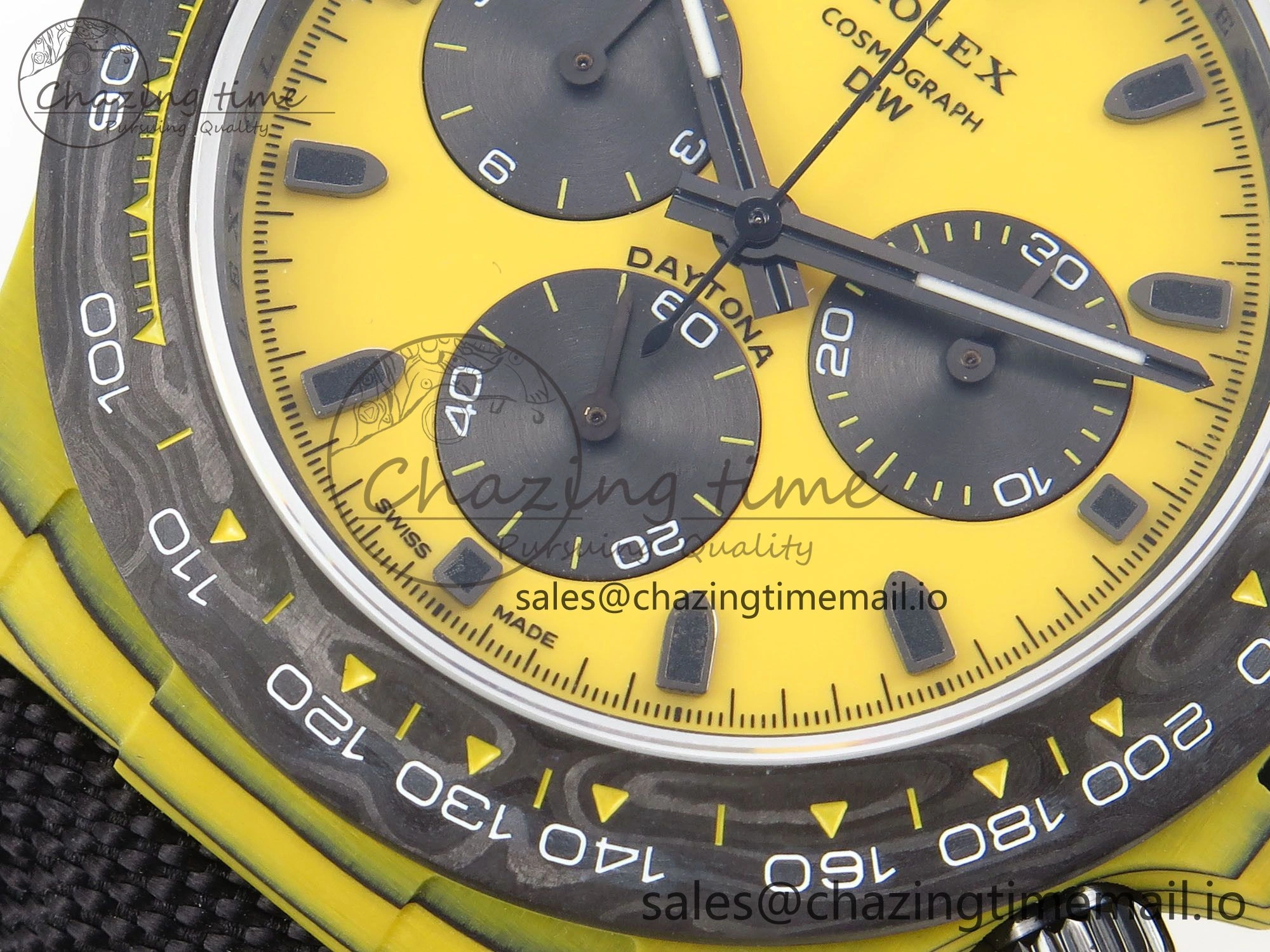 Daytona DIW Yellow Carbon N6F 1:1 Best Edition Yellow Black Dial on Black Nylon Strap SA4130 V Sustainable 1191