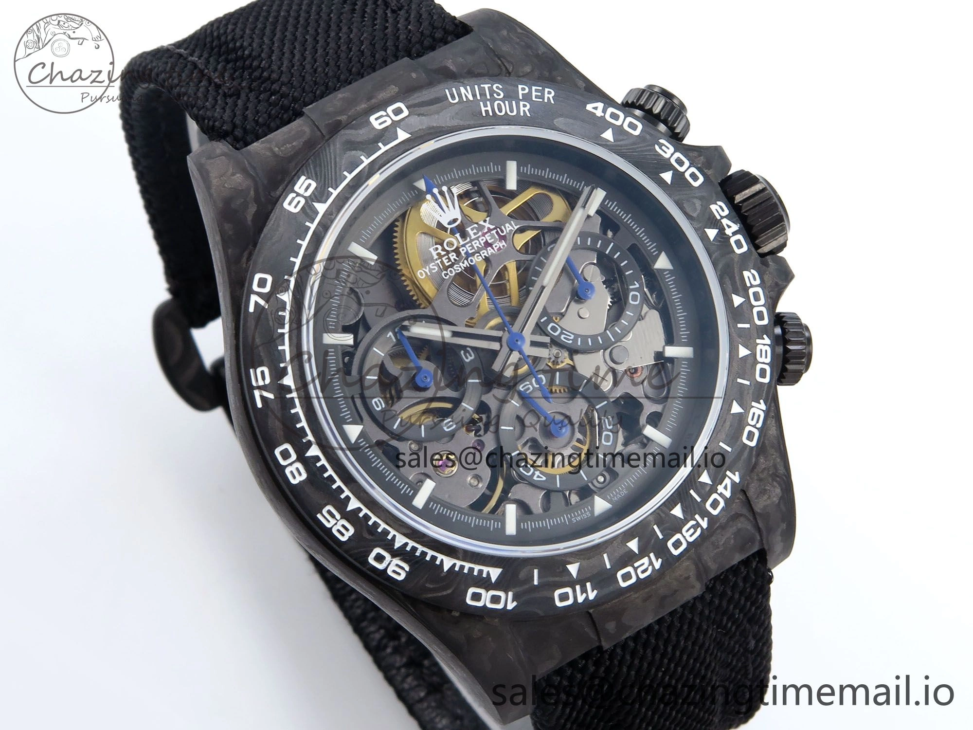 TopPick Daytona Diw 40mm N6F 1:1 Best Edition Gray Skeleton Dial Black Nylon Strap DD 894