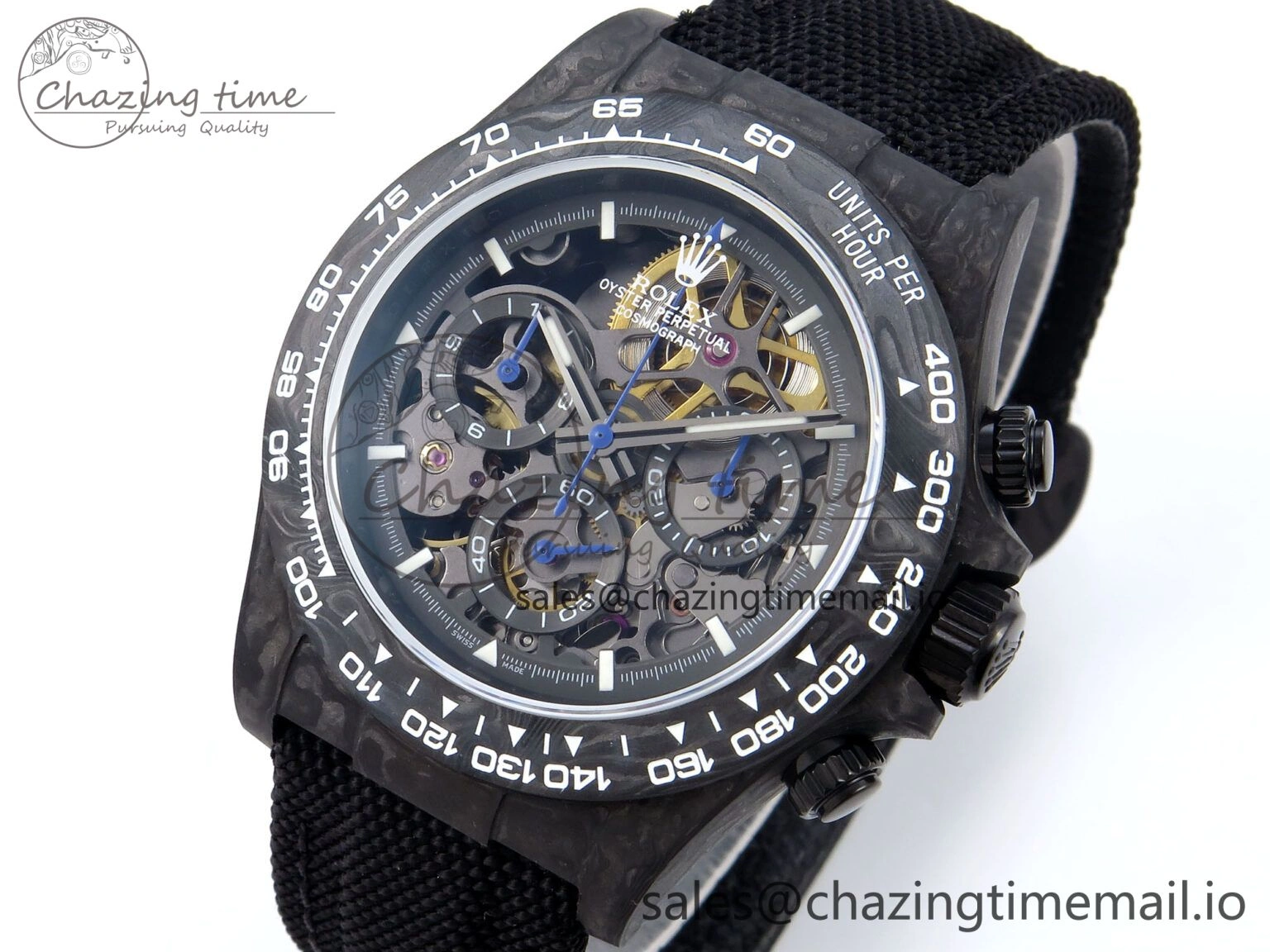 TopPick Daytona Diw 40mm N6F 1:1 Best Edition Gray Skeleton Dial Black Nylon Strap DD 894