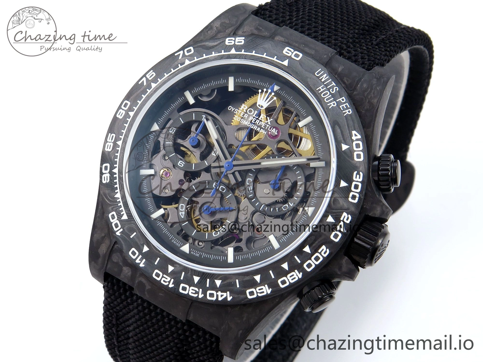 TopPick Daytona Diw 40mm N6F 1:1 Best Edition Gray Skeleton Dial Black Nylon Strap DD 894