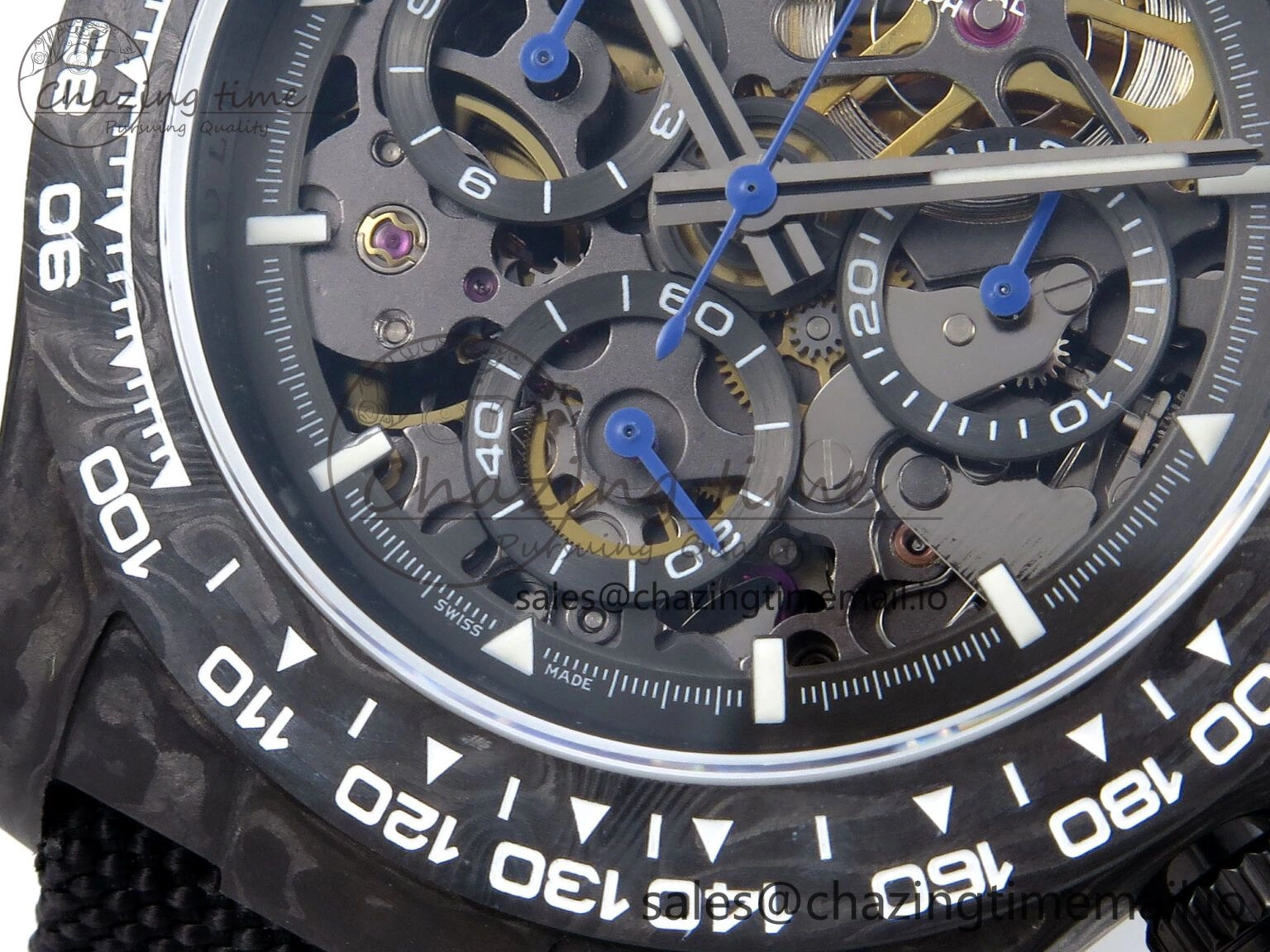 TopPick Daytona Diw 40mm N6F 1:1 Best Edition Gray Skeleton Dial Black Nylon Strap DD 894