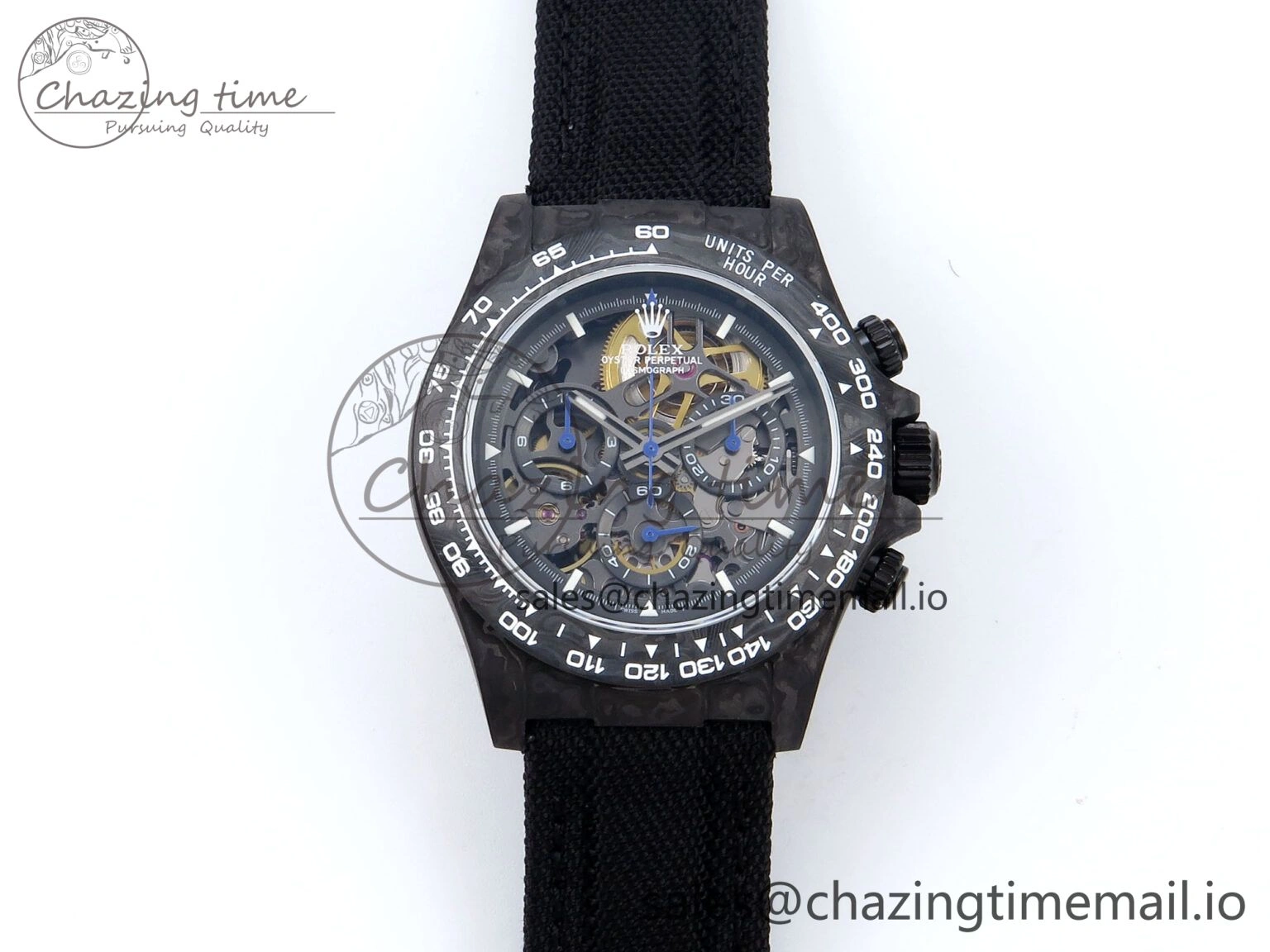 TopPick Daytona Diw 40mm N6F 1:1 Best Edition Gray Skeleton Dial Black Nylon Strap DD 894
