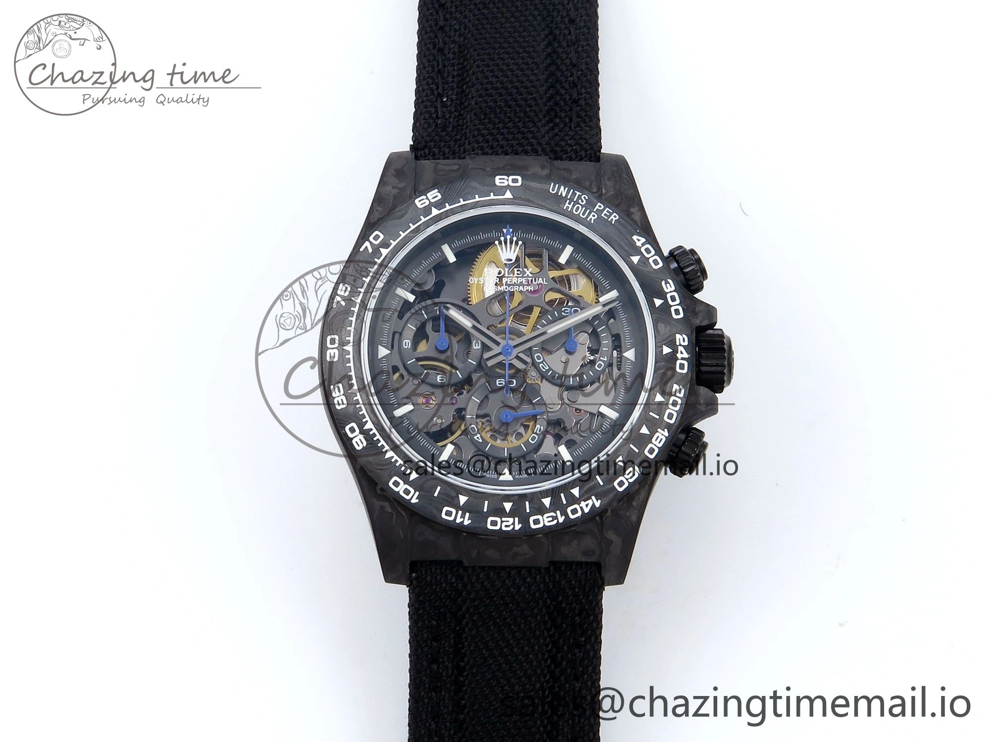 TopPick Daytona Diw 40mm N6F 1:1 Best Edition Gray Skeleton Dial Black Nylon Strap DD 894