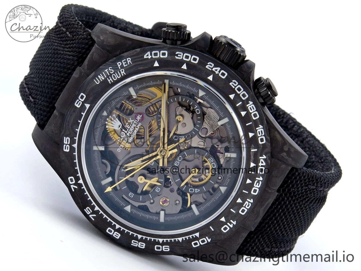 Daytona Diw 40mm N6F 1:1 Best Edition Gray Skeleton Dial Black Nylon Strap DD Sleek 892