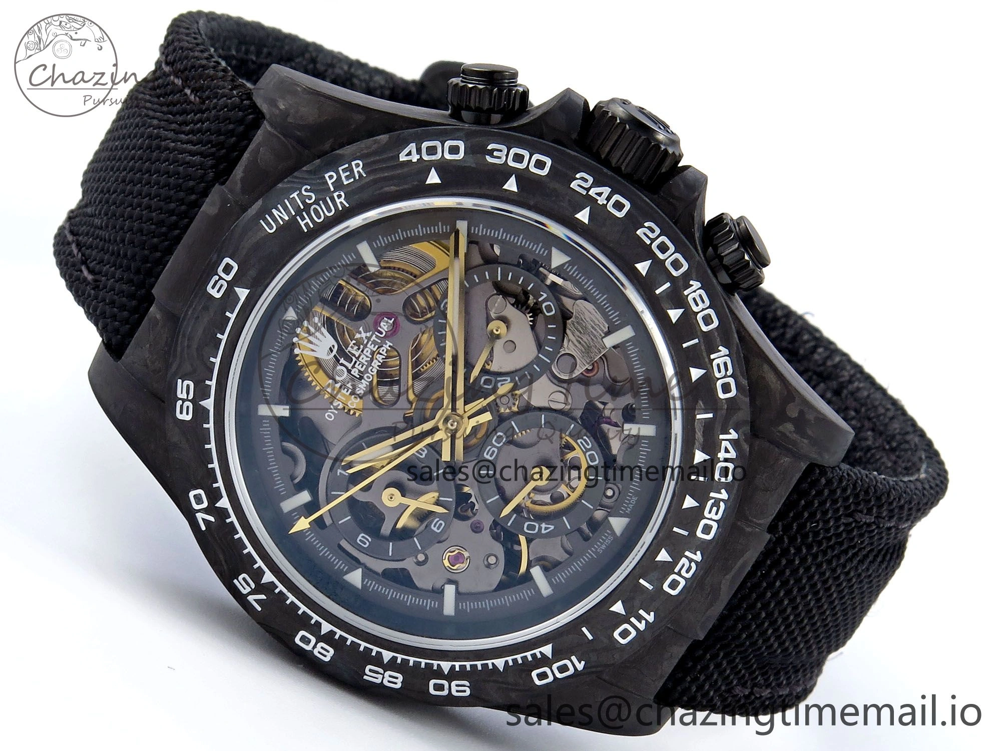 Daytona Diw 40mm N6F 1:1 Best Edition Gray Skeleton Dial Black Nylon Strap DD Sleek 892