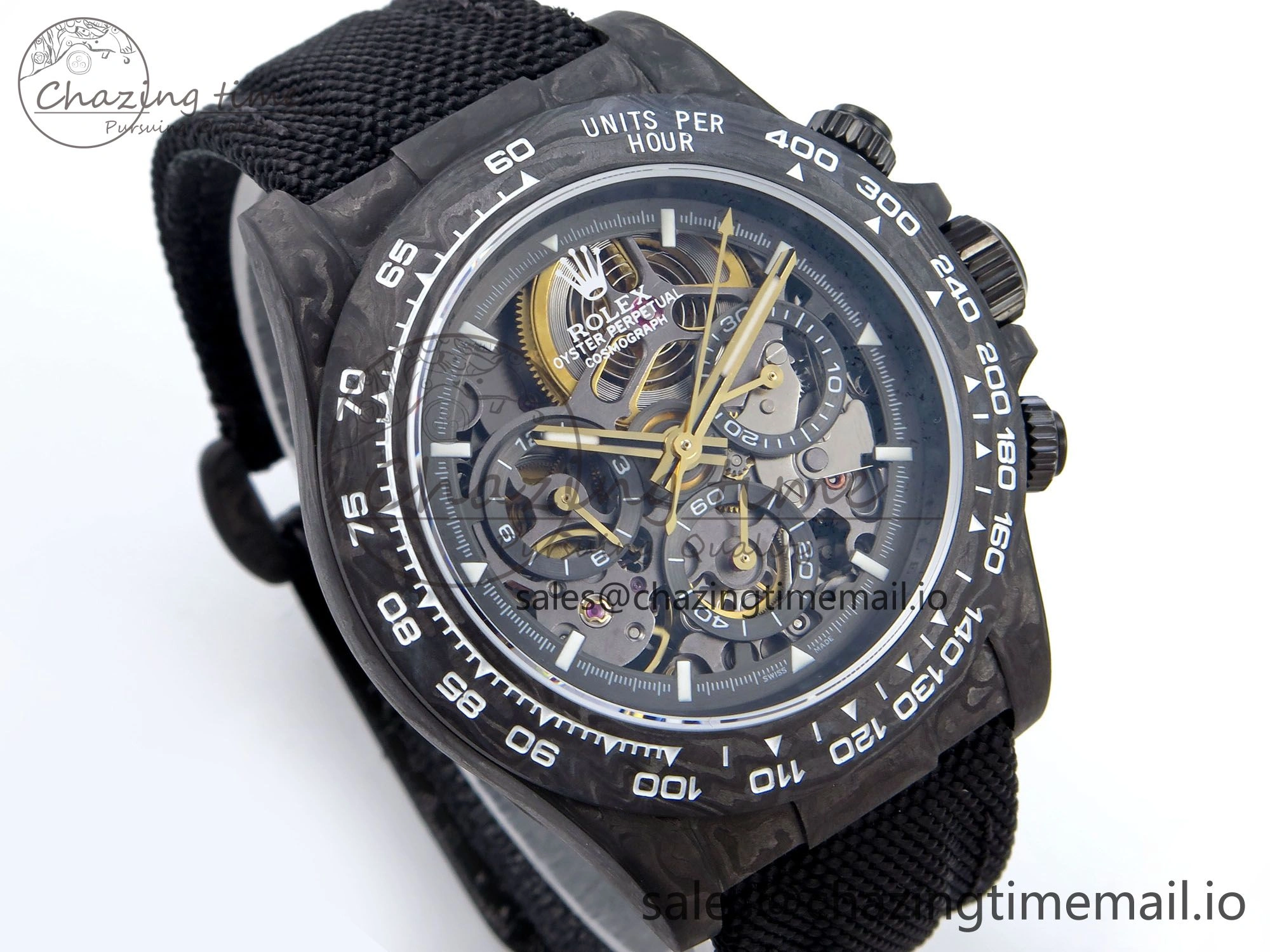 Daytona Diw 40mm N6F 1:1 Best Edition Gray Skeleton Dial Black Nylon Strap DD Sleek 892