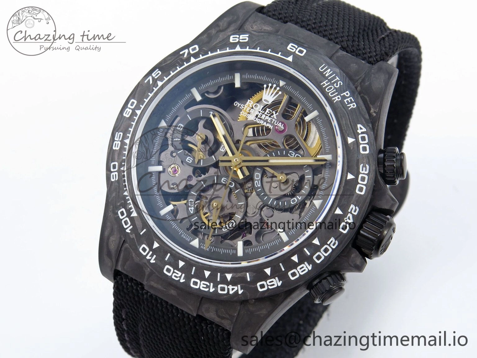Daytona Diw 40mm N6F 1:1 Best Edition Gray Skeleton Dial Black Nylon Strap DD Sleek 892