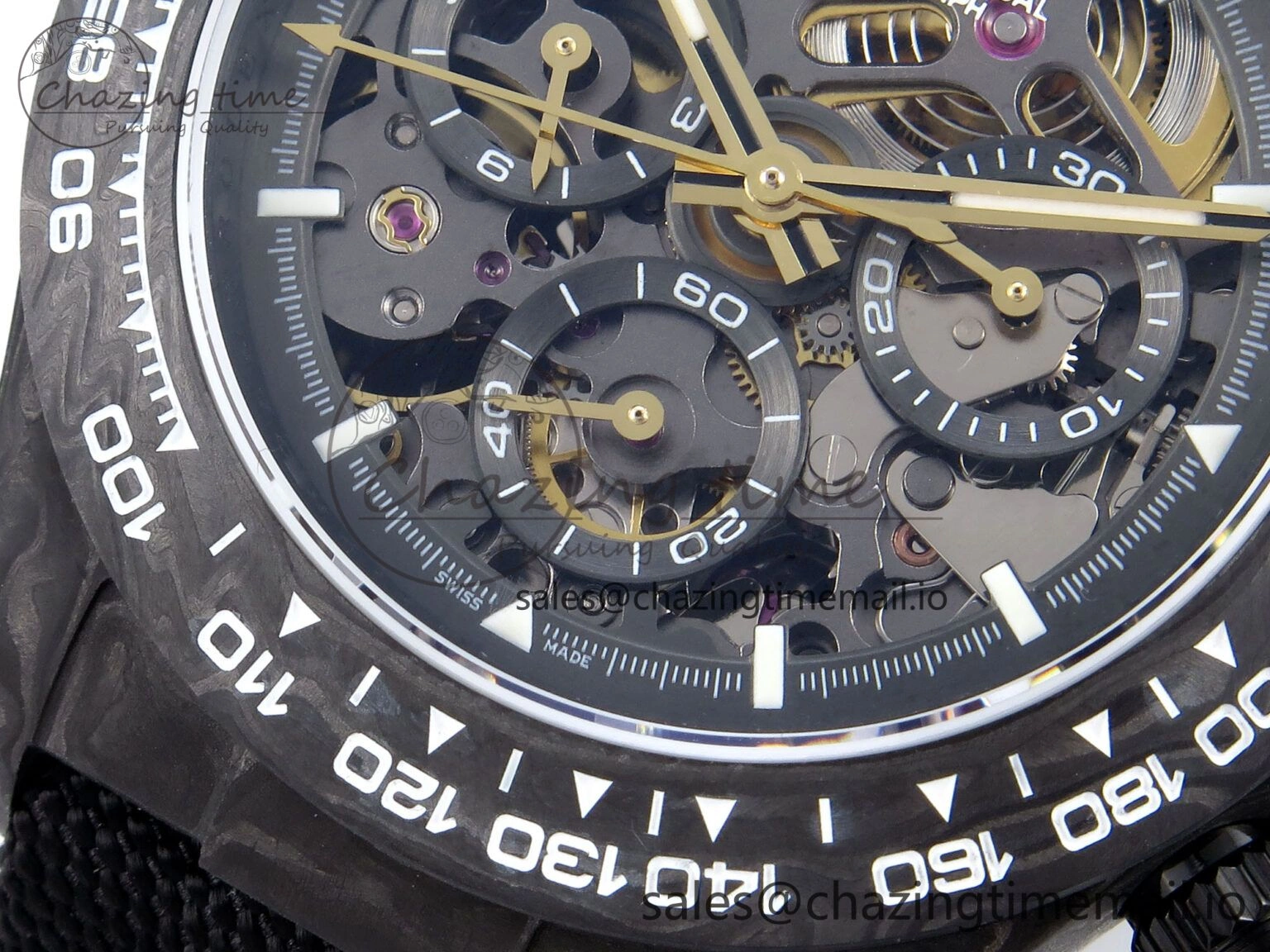 Daytona Diw 40mm N6F 1:1 Best Edition Gray Skeleton Dial Black Nylon Strap DD Sleek 892
