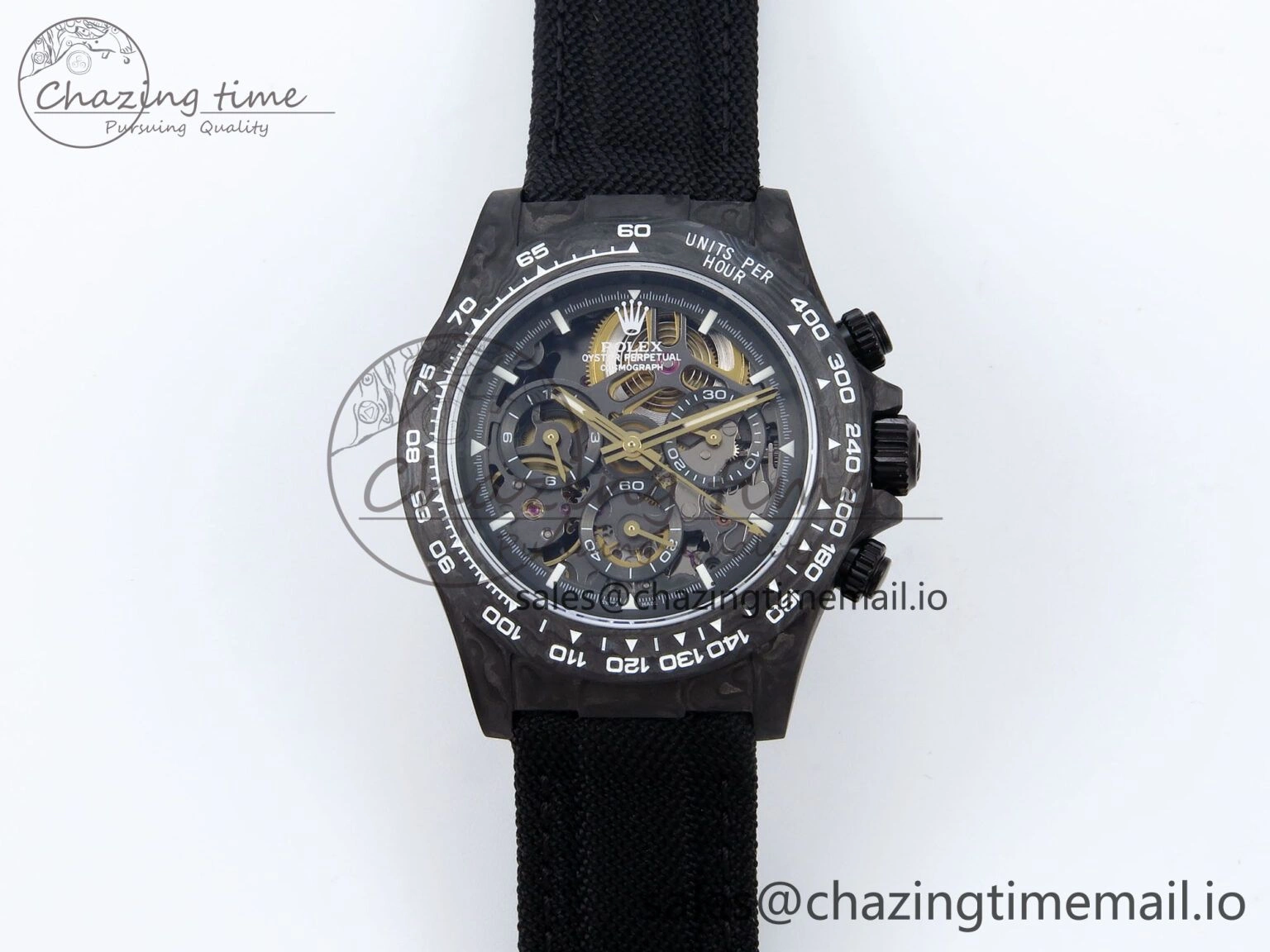 Daytona Diw 40mm N6F 1:1 Best Edition Gray Skeleton Dial Black Nylon Strap DD Sleek 892