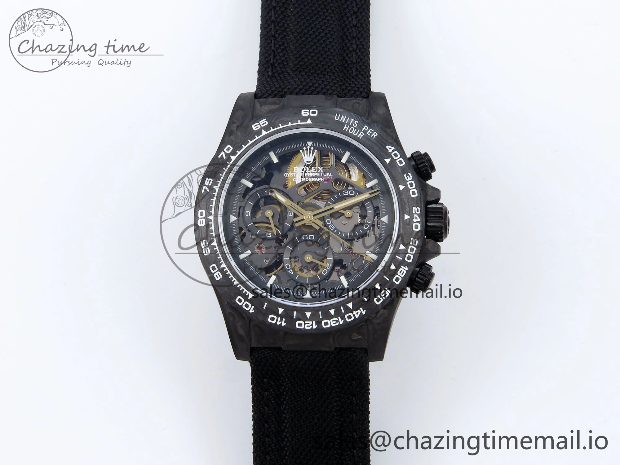 Daytona Diw 40mm N6F 1:1 Best Edition Gray Skeleton Dial Black Nylon Strap DD Sleek 892