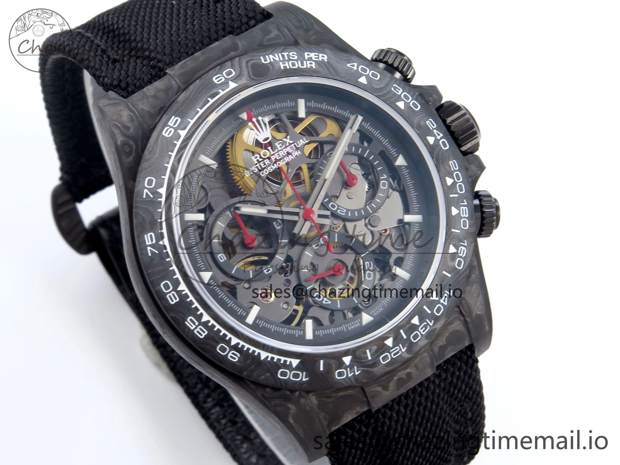 Daytona Diw 40mm N6F 1:1 Best Edition Gray Skeleton Dial Black Nylon Strap DD Unisex 893