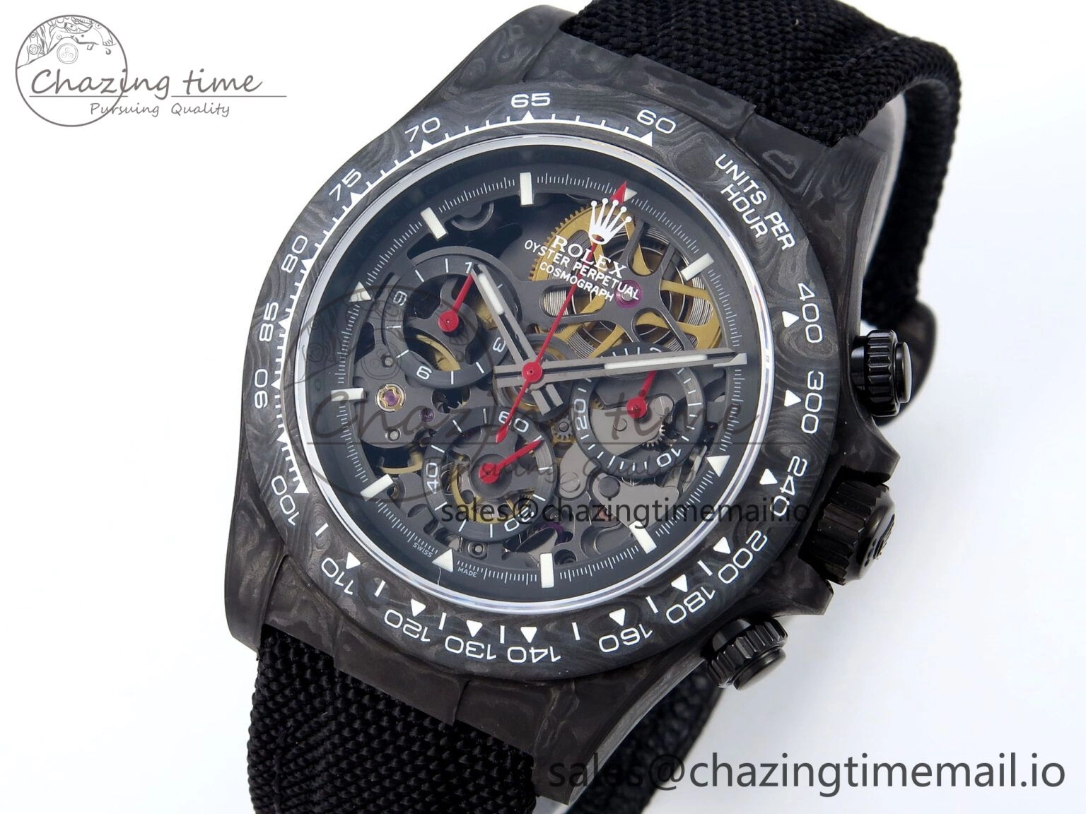 Daytona Diw 40mm N6F 1:1 Best Edition Gray Skeleton Dial Black Nylon Strap DD Unisex 893