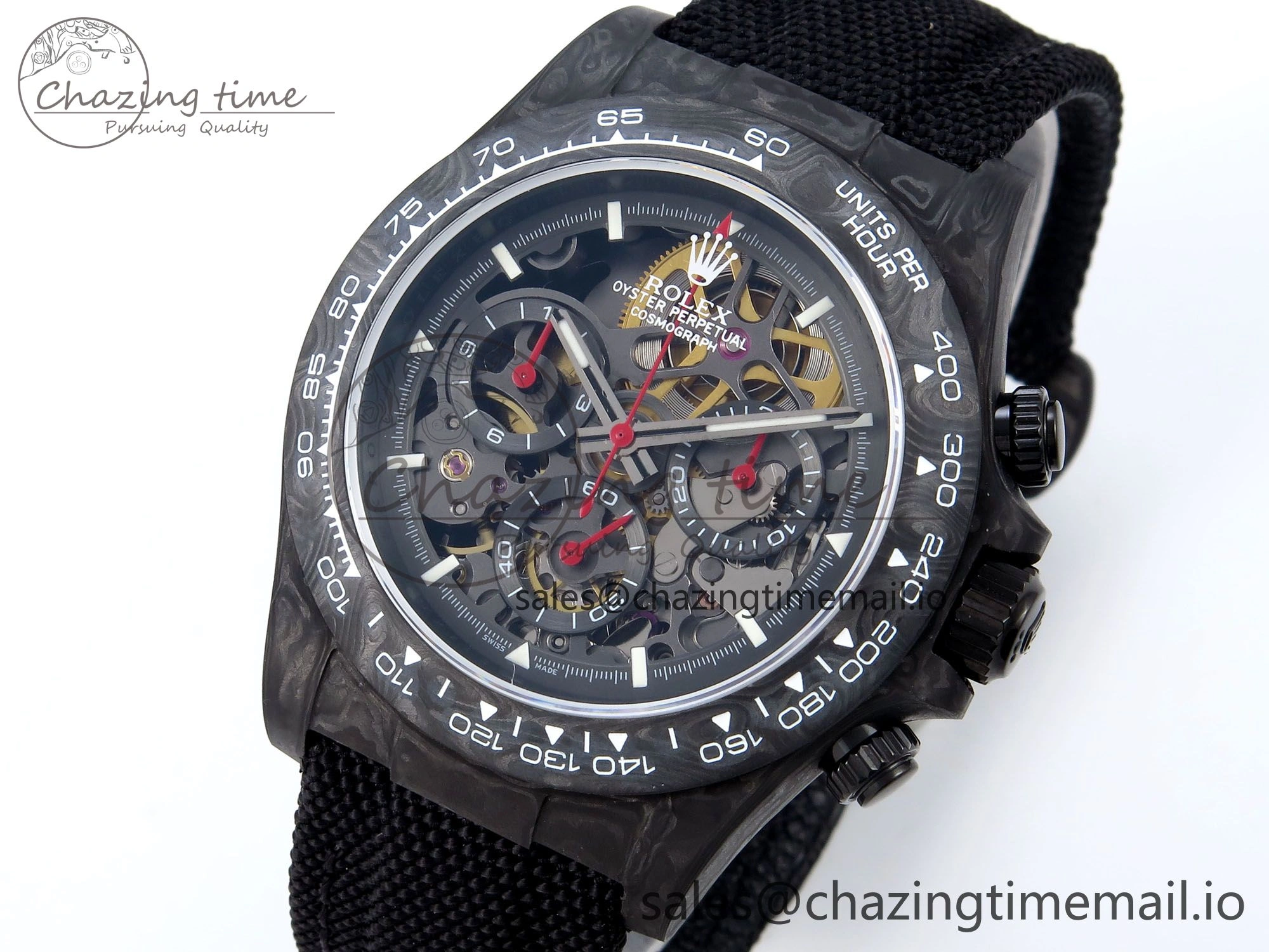 Daytona Diw 40mm N6F 1:1 Best Edition Gray Skeleton Dial Black Nylon Strap DD Unisex 893