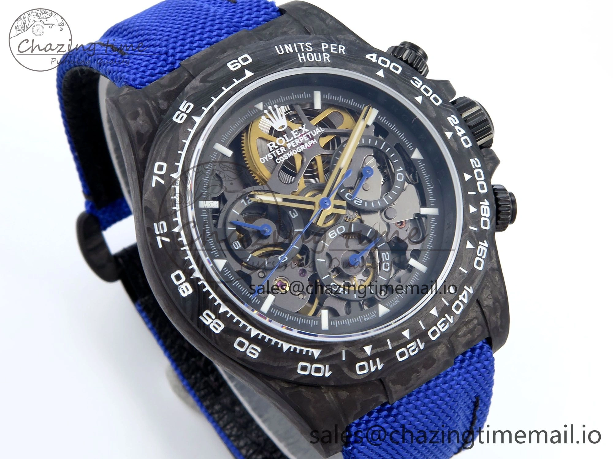 Snug Daytona Diw 40mm N6F 1:1 Best Edition Gray Skeleton Dial Blue Nylon Strap DD 899