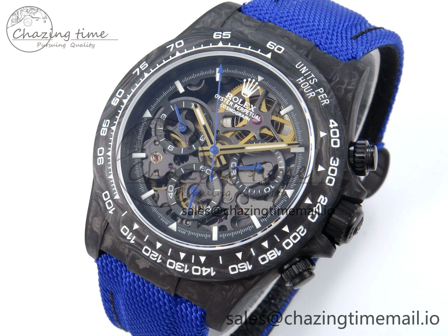 Snug Daytona Diw 40mm N6F 1:1 Best Edition Gray Skeleton Dial Blue Nylon Strap DD 899