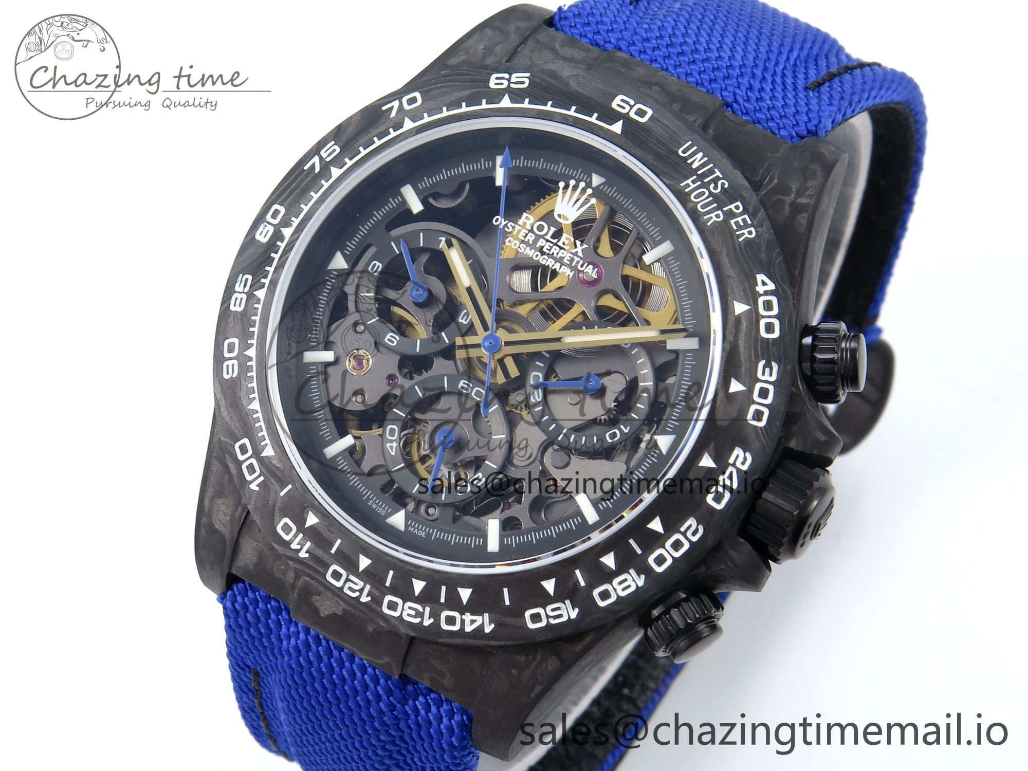 Snug Daytona Diw 40mm N6F 1:1 Best Edition Gray Skeleton Dial Blue Nylon Strap DD 899