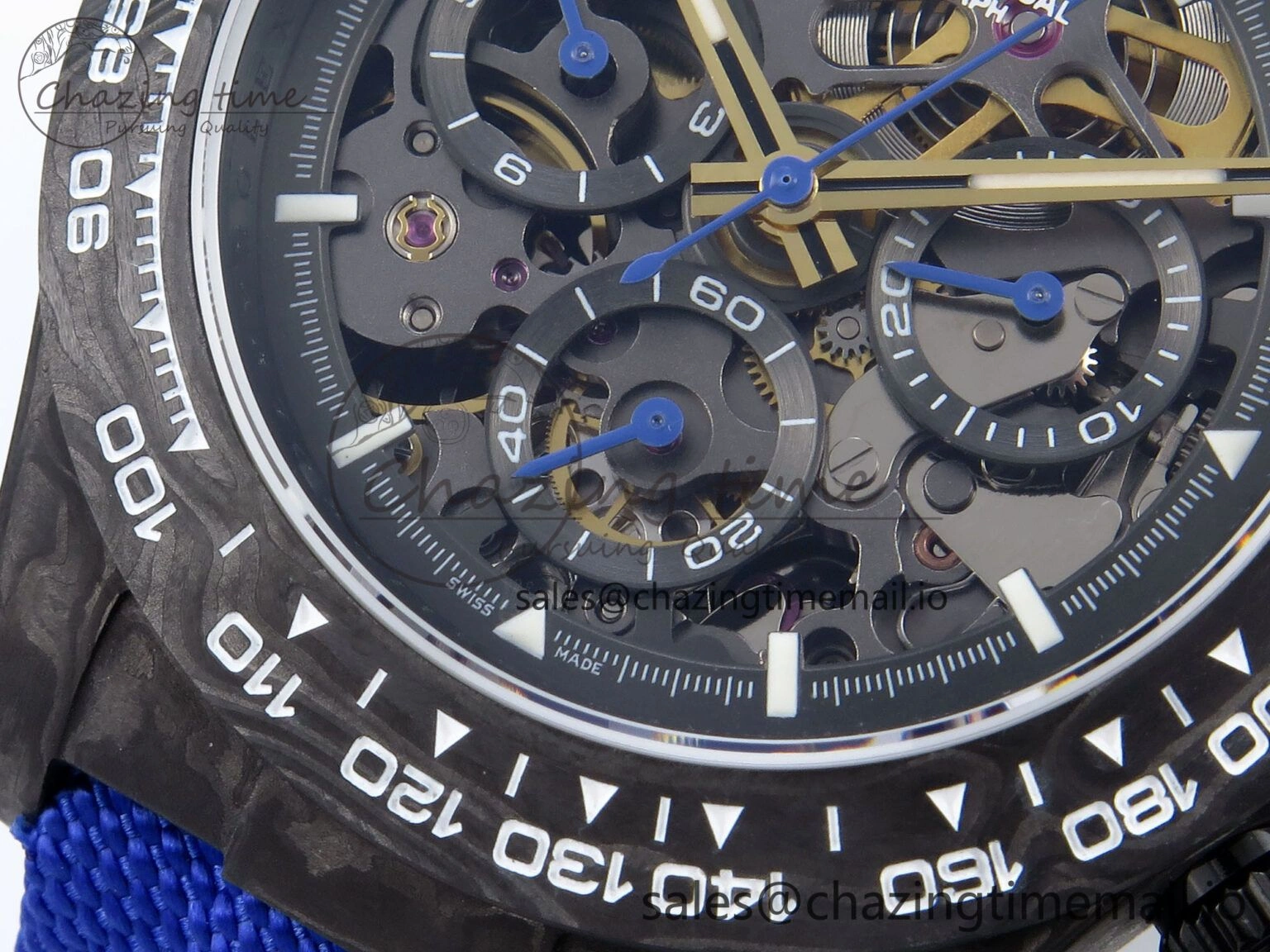Snug Daytona Diw 40mm N6F 1:1 Best Edition Gray Skeleton Dial Blue Nylon Strap DD 899