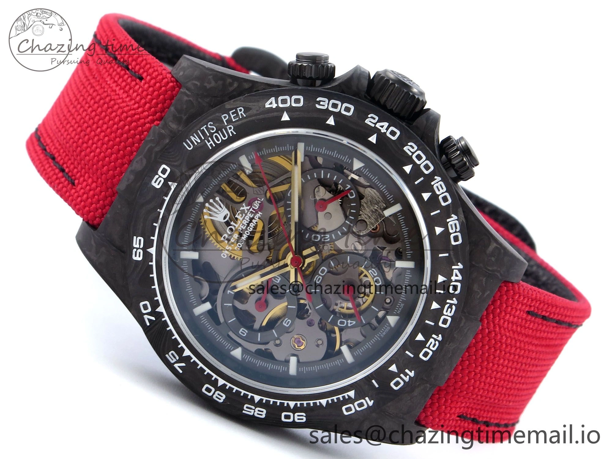 Daytona Diw 40mm N6F 1:1 Best Edition Gray Skeleton Dial Red Nylon Strap DD FlexibleFit 900