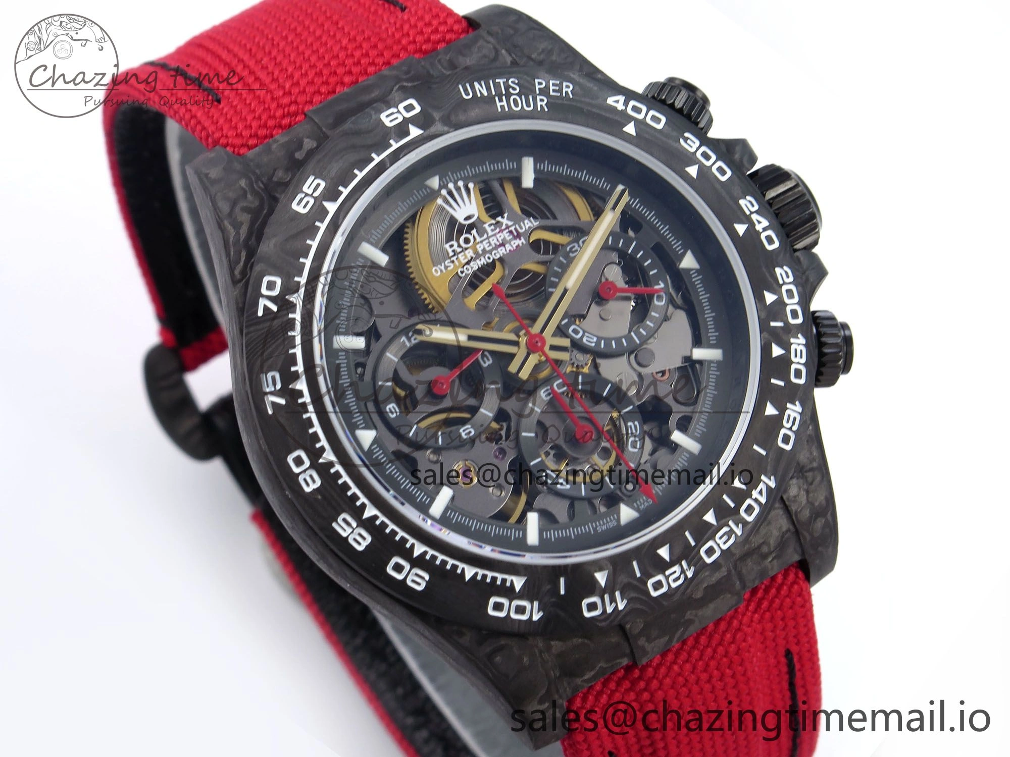 Daytona Diw 40mm N6F 1:1 Best Edition Gray Skeleton Dial Red Nylon Strap DD FlexibleFit 900