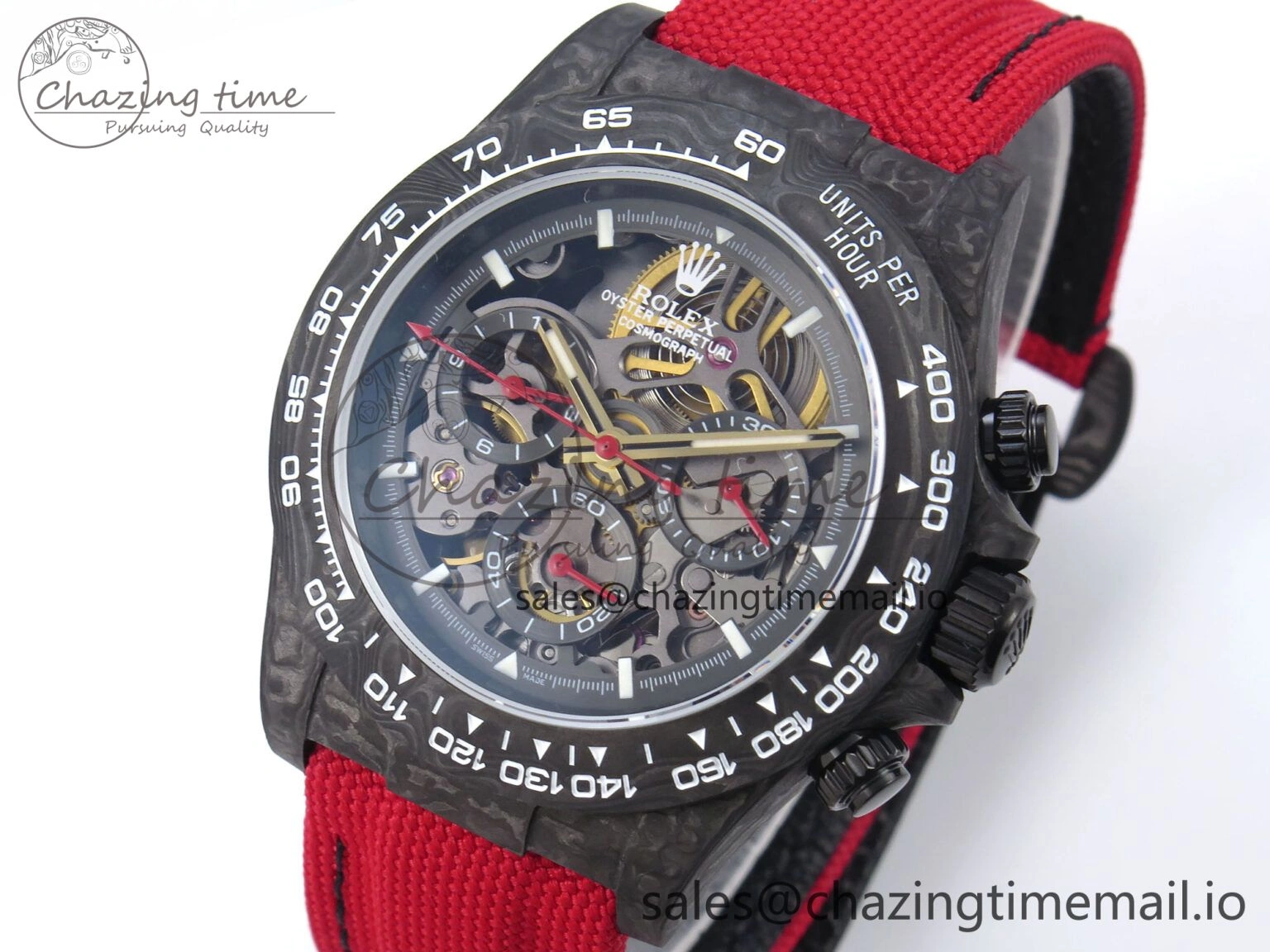Daytona Diw 40mm N6F 1:1 Best Edition Gray Skeleton Dial Red Nylon Strap DD FlexibleFit 900