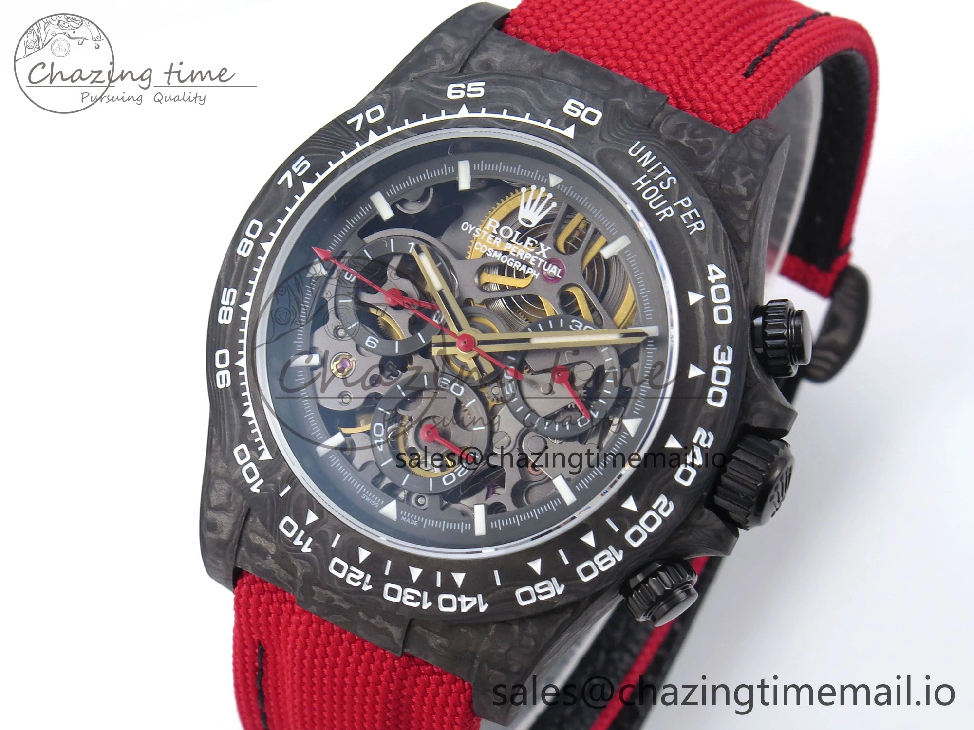 Daytona Diw 40mm N6F 1:1 Best Edition Gray Skeleton Dial Red Nylon Strap DD FlexibleFit 900