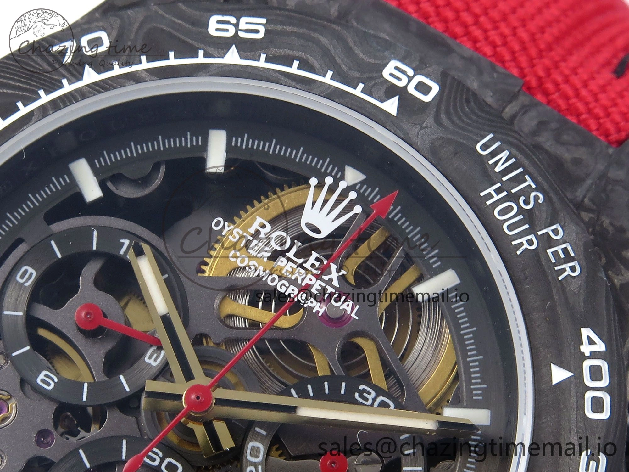 Daytona Diw 40mm N6F 1:1 Best Edition Gray Skeleton Dial Red Nylon Strap DD FlexibleFit 900