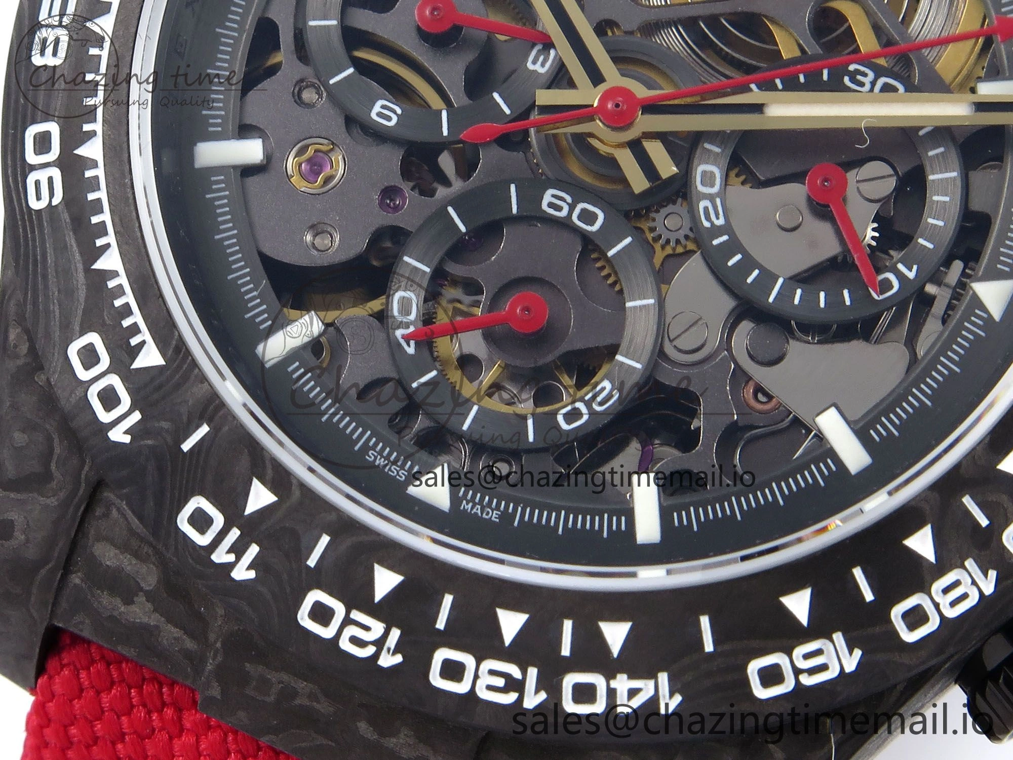 Daytona Diw 40mm N6F 1:1 Best Edition Gray Skeleton Dial Red Nylon Strap DD FlexibleFit 900