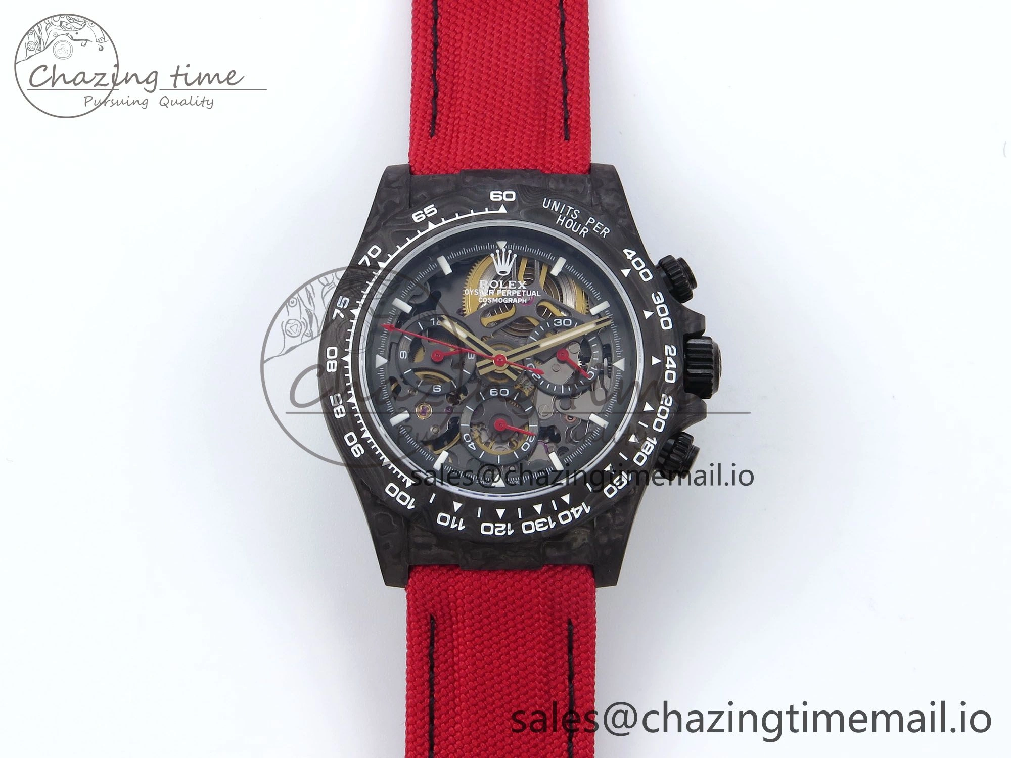 Daytona Diw 40mm N6F 1:1 Best Edition Gray Skeleton Dial Red Nylon Strap DD FlexibleFit 900