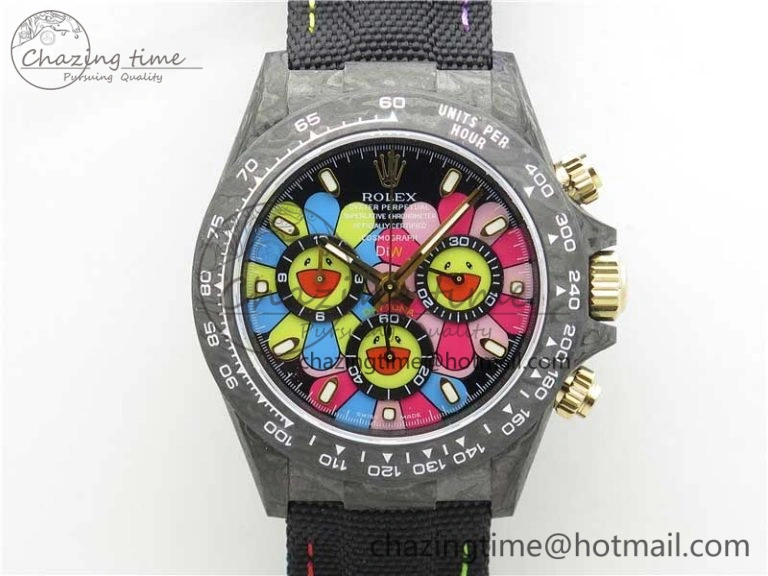 Daytona Diw Carbon WWF Best Edition Black Pink Dial On Nylon Strap A7750 V Thermal 2890