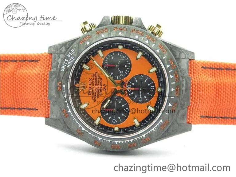 Daytona Diw Carbon WWF Best Edition Orange Dial On Orange Nylon Strap A7750 V Soft 2889
