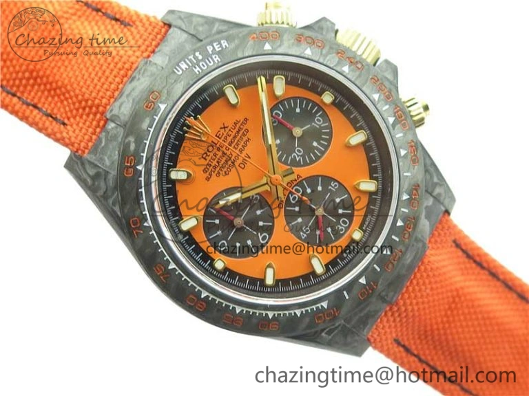 Daytona Diw Carbon WWF Best Edition Orange Dial On Orange Nylon Strap A7750 V Soft 2889