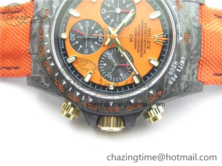 Daytona Diw Carbon WWF Best Edition Orange Dial On Orange Nylon Strap A7750 V Soft 2889