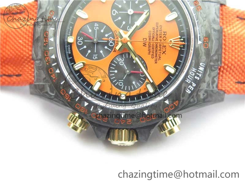 Daytona Diw Carbon WWF Best Edition Orange Dial On Orange Nylon Strap A7750 V Soft 2889