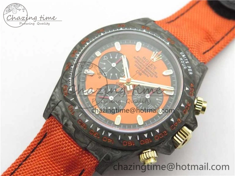 Daytona Diw Carbon WWF Best Edition Orange Dial On Orange Nylon Strap A7750 V Soft 2889