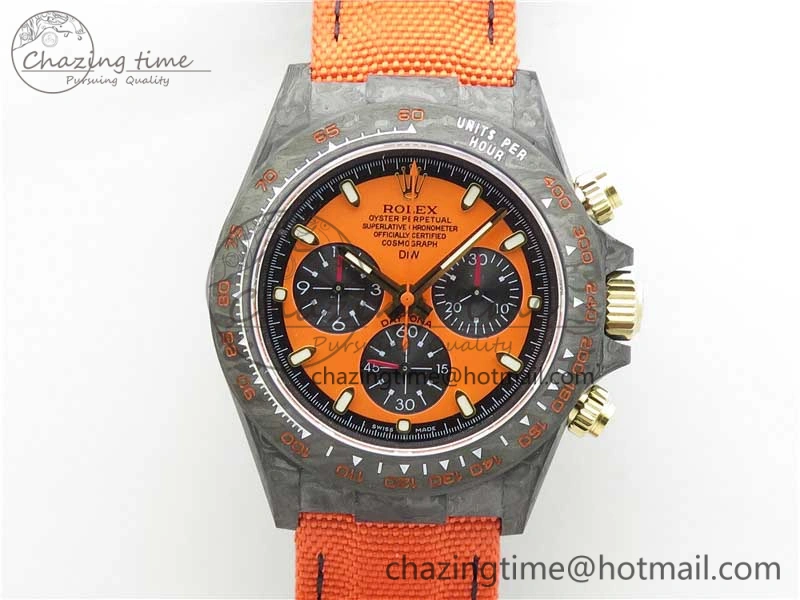 Daytona Diw Carbon WWF Best Edition Orange Dial On Orange Nylon Strap A7750 V Soft 2889