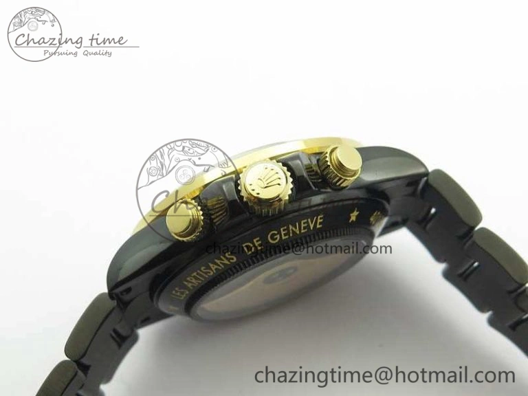 QuickDry Daytona Kravitz YG DLC BP Maker Best Edition Black Dial On DLC Bracelet A4130 (Free Leather Strap) 3572