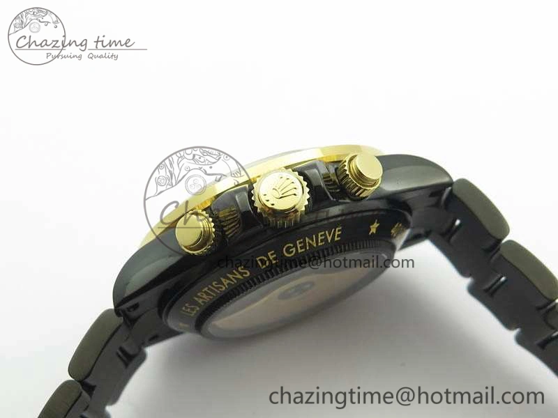 QuickDry Daytona Kravitz YG DLC BP Maker Best Edition Black Dial On DLC Bracelet A4130 (Free Leather Strap) 3572