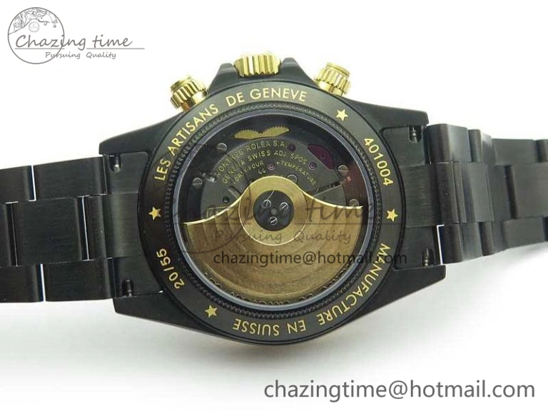 QuickDry Daytona Kravitz YG DLC BP Maker Best Edition Black Dial On DLC Bracelet A4130 (Free Leather Strap) 3572