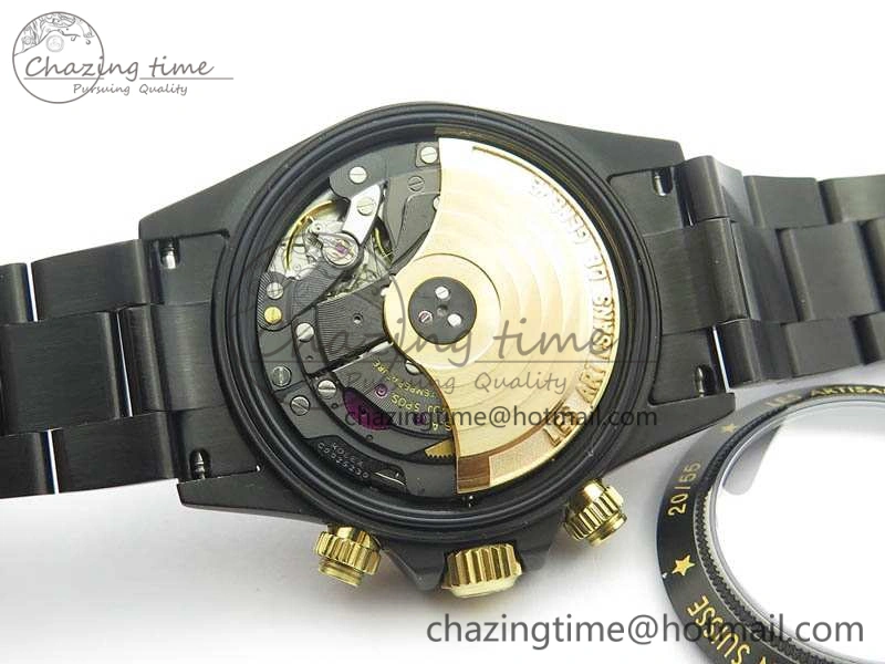 QuickDry Daytona Kravitz YG DLC BP Maker Best Edition Black Dial On DLC Bracelet A4130 (Free Leather Strap) 3572