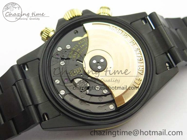 QuickDry Daytona Kravitz YG DLC BP Maker Best Edition Black Dial On DLC Bracelet A4130 (Free Leather Strap) 3572