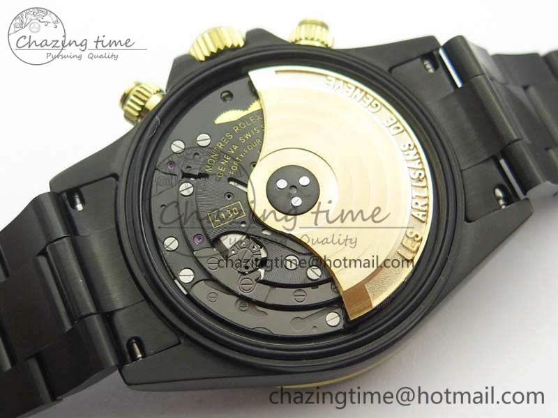 QuickDry Daytona Kravitz YG DLC BP Maker Best Edition Black Dial On DLC Bracelet A4130 (Free Leather Strap) 3572