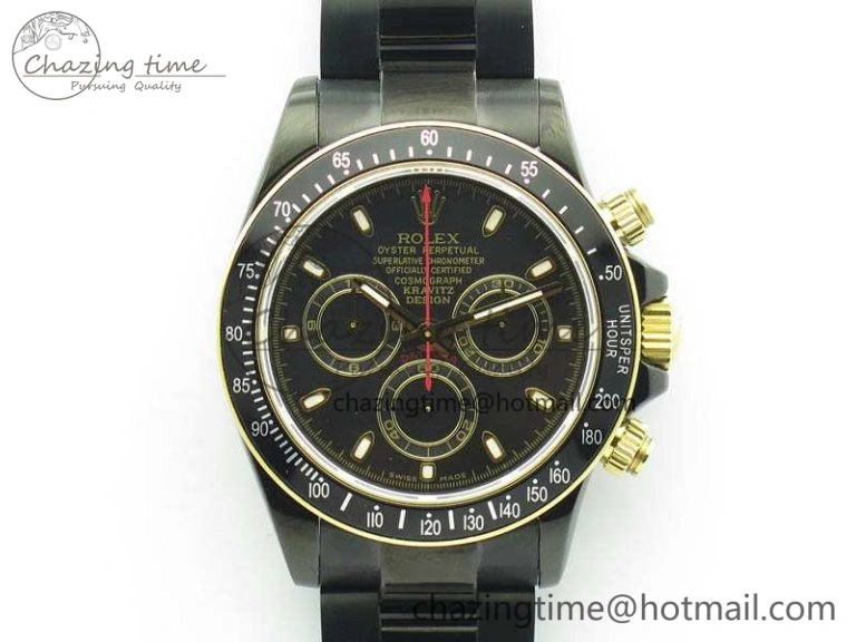 QuickDry Daytona Kravitz YG DLC BP Maker Best Edition Black Dial On DLC Bracelet A4130 (Free Leather Strap) 3572