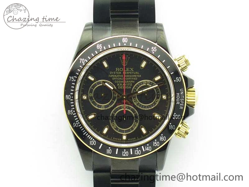 QuickDry Daytona Kravitz YG DLC BP Maker Best Edition Black Dial On DLC Bracelet A4130 (Free Leather Strap) 3572