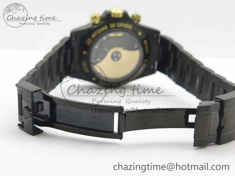 QuickDry Daytona Kravitz YG DLC BP Maker Best Edition Black Dial On DLC Bracelet A4130 (Free Leather Strap) 3572