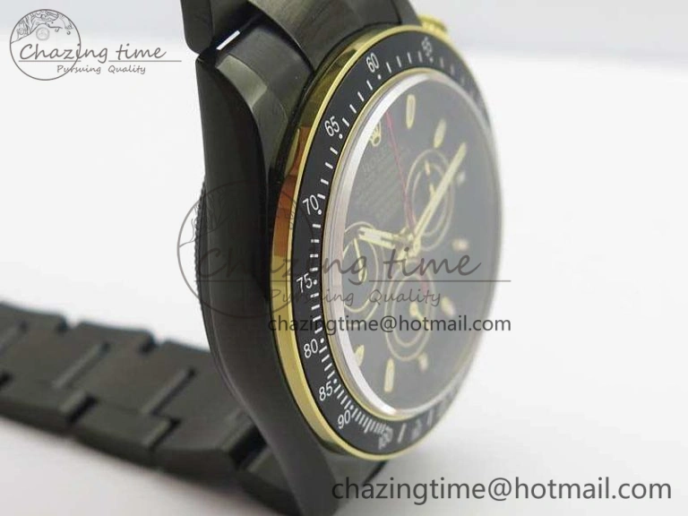 QuickDry Daytona Kravitz YG DLC BP Maker Best Edition Black Dial On DLC Bracelet A4130 (Free Leather Strap) 3572