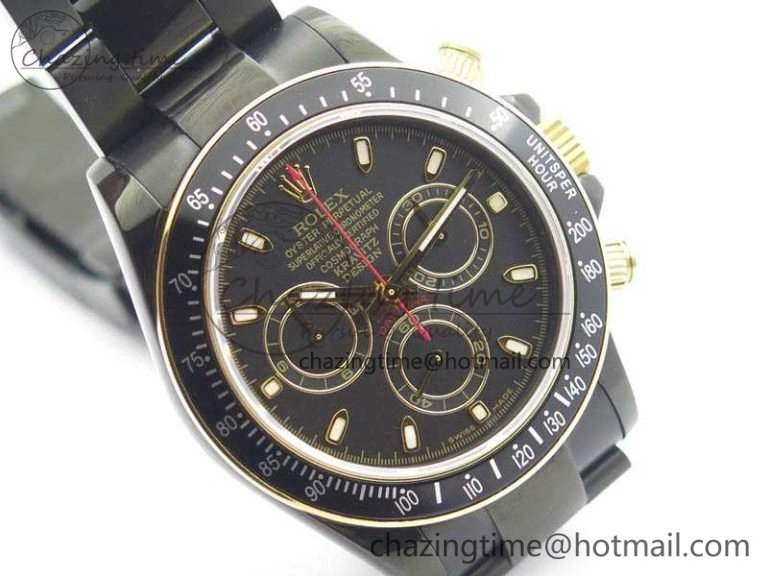 QuickDry Daytona Kravitz YG DLC BP Maker Best Edition Black Dial On DLC Bracelet A4130 (Free Leather Strap) 3572