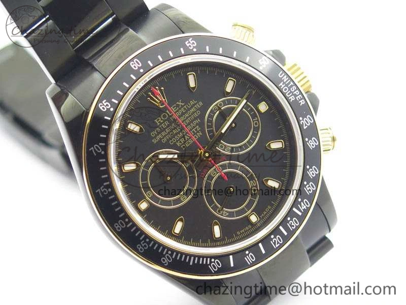 QuickDry Daytona Kravitz YG DLC BP Maker Best Edition Black Dial On DLC Bracelet A4130 (Free Leather Strap) 3572